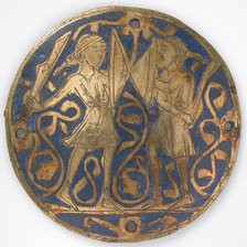 Medallion with Two Warriors, One Bearded, with Swords and Bucklers, French, ca. 1240-60. Creator: Unknown.