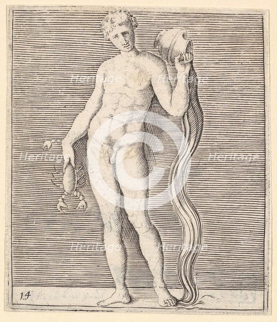 Man with Crayfish and Urn of Water, published ca. 1599-1622. Creator: Unknown.