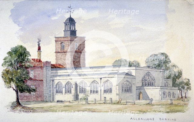 All Hallows-by-the-Tower Church, London, c1840. Artist: J Cooke