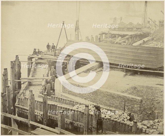 Construction of the expanded Limehouse Basin, London, May 1869. Artist: Lucas and Tuck.