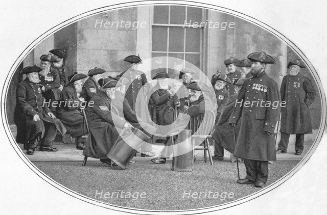 Chelsea Pensioners with 'black jacks', London, c1901 (1901). Artist: Unknown.