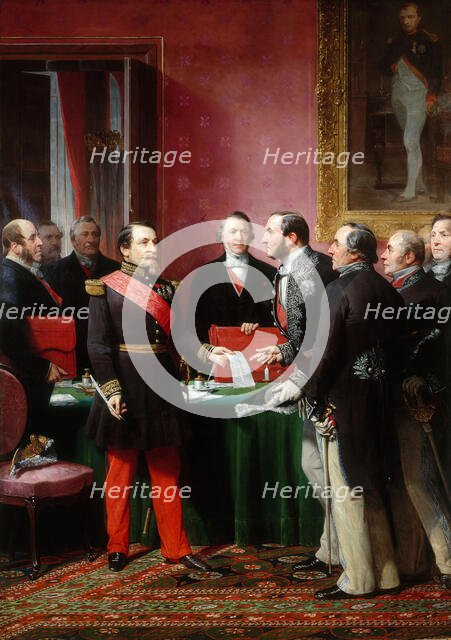 Napoléon III remettant au baron Haussmann le décret d'annexion des communes...(16 février 1859),1865 Creator: Adolphe Yvon.