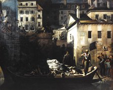 Transport de nuit, au Gros-Caillou, des cadavres non reconnus à la morgue, après les journ..., 1834. Creator: Louis Alexandre Peron.