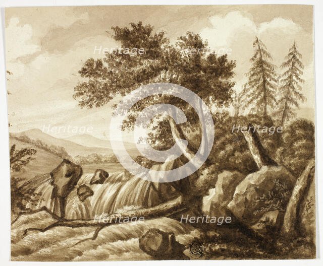 Waterfall in Rocky Landscape, n.d. Creator: Octavius Oakley.