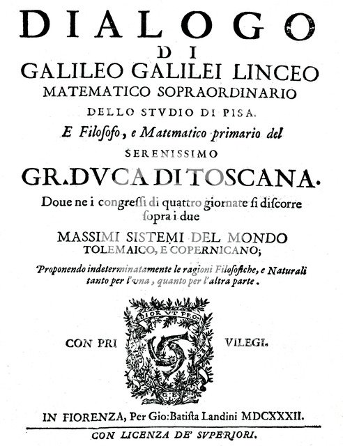 Title page of Dialogo, by Galileo, 1632. Artist: Unknown