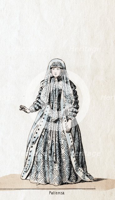 Patience, costume design for Shakespeare's play, Henry VIII, 19th century. Artist: Unknown
