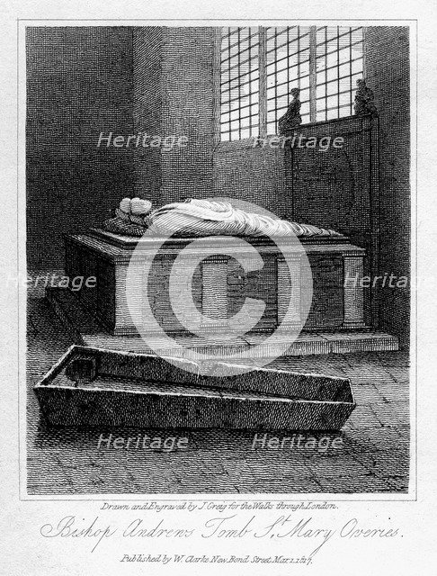 Bishop Andrew's tomb, St Mary Overie's Church, Southwark, London, 1817.Artist: J Greig