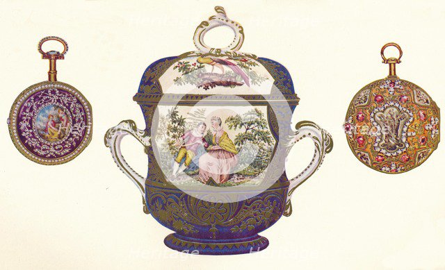 'Louis XVI. Gold Repeater, (c.1770), Old Chelsea Porcelain Porringer and Cover, (c.1710), 1903. Artist: Unknown