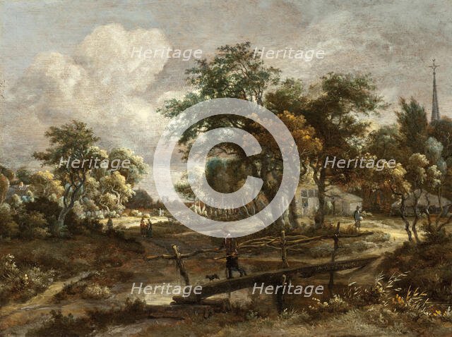 Landscape with a Footbridge, between c1664 and c1665. Creator: Meindert Hobbema.