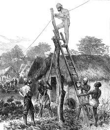 The Ashantee War: fixing telegraph wires...sketch by our special artist, 1874. Creator: Unknown.