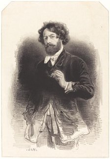 Self-Portrait with a Cigarette, 1842. Creator: Paul Gavarni.