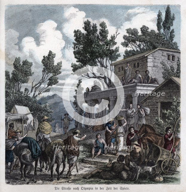 Ancient History. Greece. Walking to the Olympus. German engraving, 1880.