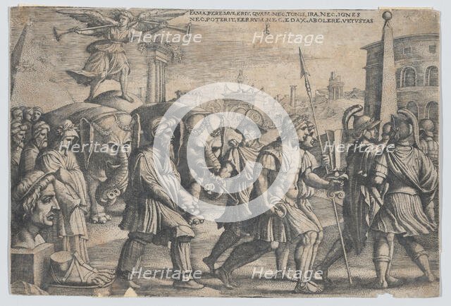 The Triumph of Fame on Chastity, from The Triumphs of Petrarch. Creator: Georg Pencz.