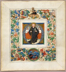 Saint Benedict, initial ‘O’, with border fragments from a Missal, 1491. Creator: Jakob Elsner.