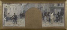 Esquisse pour l'Hôtel de Ville de Paris, cabinet du préfet : Le transport des blessés à..., 1889. Creator: Paul Albert Baudouin.