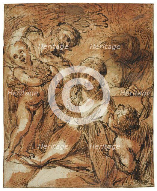 The Holy Family with John the Baptist and Elizabeth, unknown date. Creator: Anon.