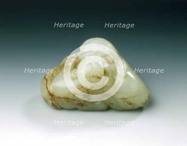 Jade group of two lion dogs with lingzhi spray, Ming dynasty, China, 1368-1644. Artist: Unknown