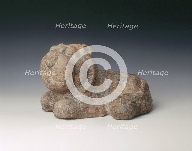 Carved stone lion, China, 200-420 AD. Artist: Unknown