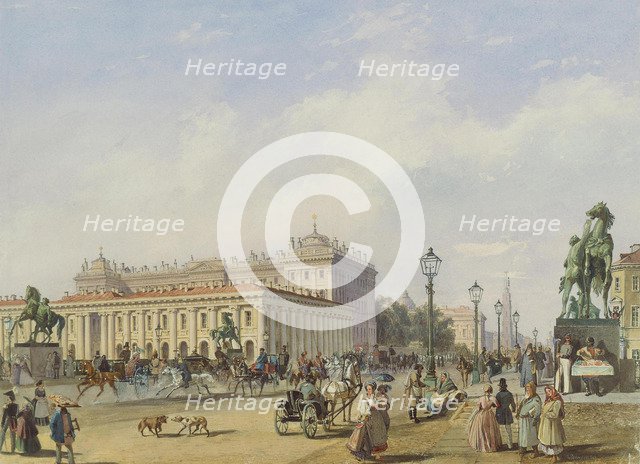 Die Anitschkow-Brücke in Sankt Petersburg, 1847. Artist: Bohnstedt, Ludwig Franz Karl (1822-1885)