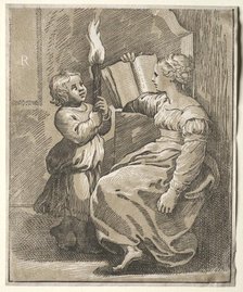 Sibyl Reading with a Child Holding a Torch, 1518-27. Creator: Ugo da Carpi (Italian, c. 1479-c. 1532).