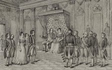 Manuel Godoy in the presence of Charles IV and Maria Luisa of Parma, c1801, (1851). Creator: Unknown.