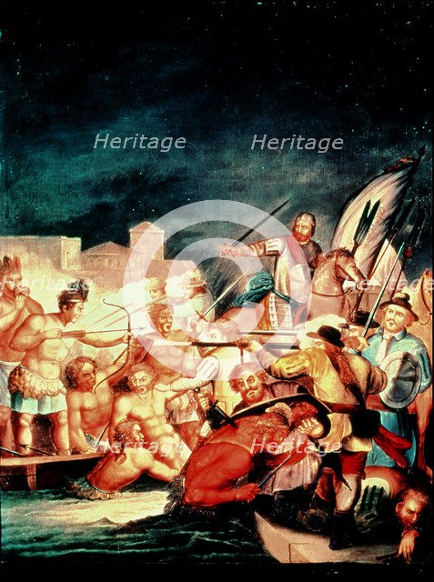 Conquest of Mexico, fighting between Indian and Spanish.