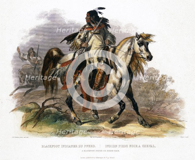 A Blackfoot Indian on horseback, 1843. Artist: Leopold Beyer