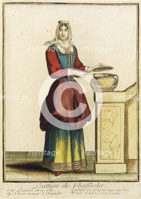 Recueil des modes de la cour de France, 'Laittiere de Babnolet', Bound 1703-1704. Creator: Nicolas Bonnart.