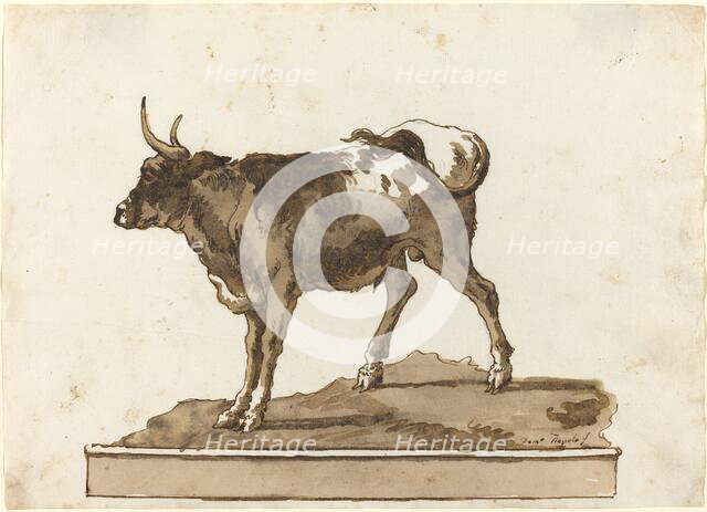 A Bull on a Ledge, 1770s. Creator: Giovanni Battista Tiepolo.