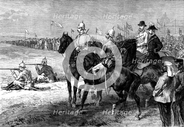 Mounted Volunteer Riflemen shooting at Wimbledon for Colonel Loyd-Lindsay's Prize, 1873. Creator: Unknown.