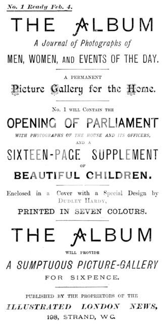 Advertisement for The Album - A Journal of Photographs of Men, Women, and Events of the Day, 1895. Creator: Unknown.