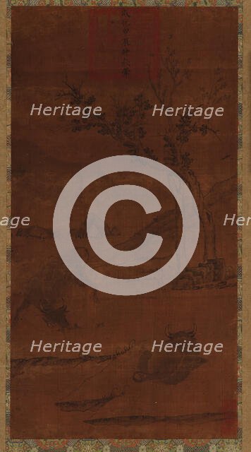 River Landscape: Two Water Buffaloes and a Napping Herd-boy, 1368-1644. Creator: Unknown.