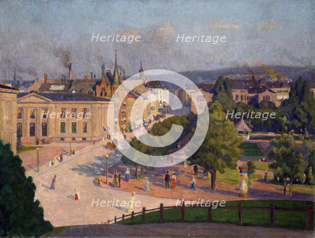 Karl Johans gate with the University, 1907. Creator: Karl Haldorsen.