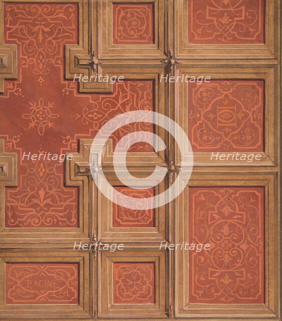 Design for the decoration of a coffered ceiling ornamented with the name "Racine"...,2nd half 19th c Creators: Jules-Edmond-Charles Lachaise, Eugène-Pierre Gourdet.