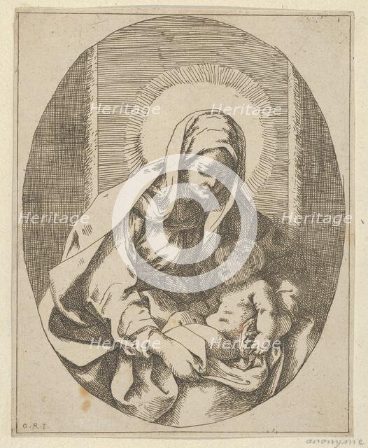 The Virgin holding the infant Christ on her lap, an oval composition, after Reni, 1620-50., 1620-50. Creator: School of Guido Reni.