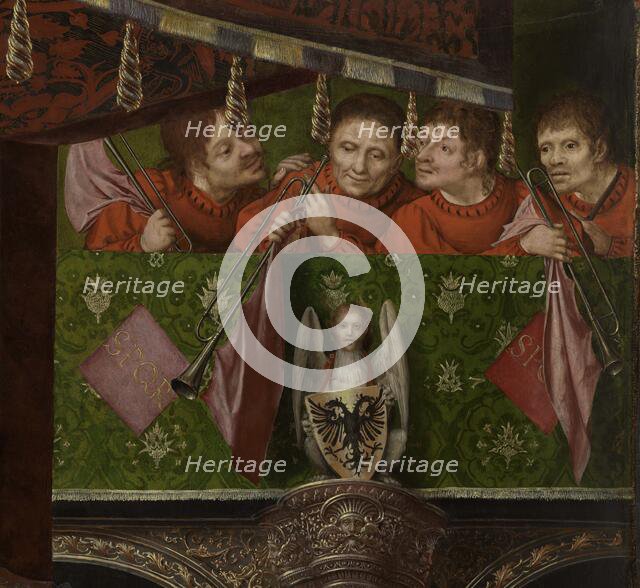 Altarpiece of the Joiners' Guild. Detail: the trumpeters, 1511. Creator: Massys, Quentin (1466-1530).