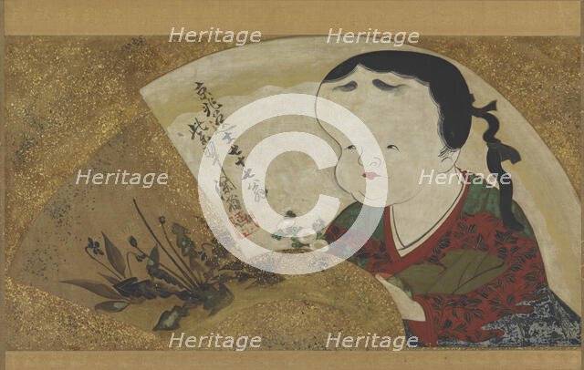 Uzume (Okame) and flowers, 18th-19th century. Creator: Ogata Kenzan.