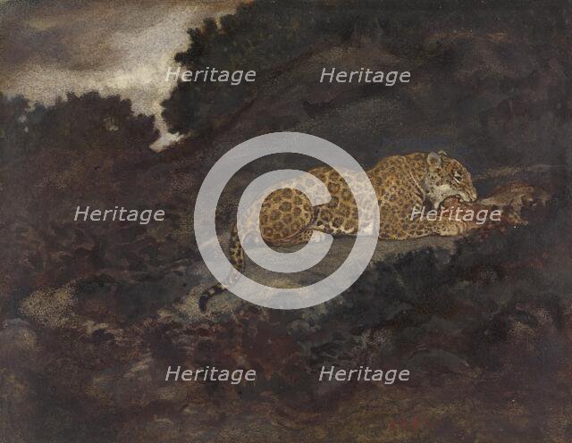 Leopard Eating, 19th century. Creator: Antoine-Louis Barye.