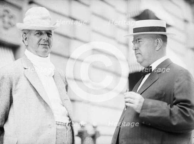 Charles Cominskey, Owner of Chicago White Sox, Left, with Ben Johnson, Pres. Of American..., 1912. Creator: Harris & Ewing.
