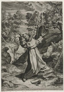 St. Francis Receiving the Stigmata, 1586. Creator: Agostino Carracci (Italian, 1557-1602).