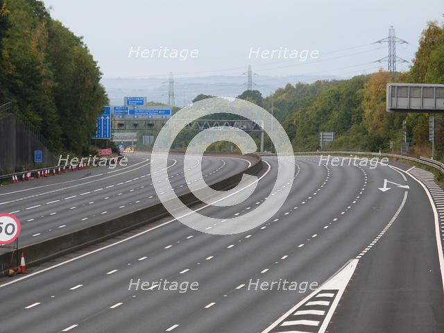 Deserted M27 Motorway due to closure for bridge demolition at Rownhams 2018. Creator: Unknown.