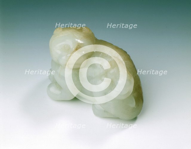 Jade feline with cub, Ming dynasty, China, 1368-1644. Artist: Unknown