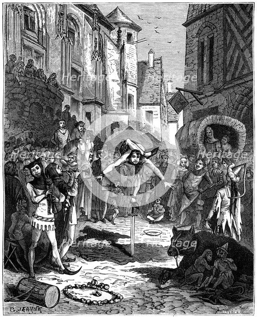 Medieval acrobat and street entertainment, 1882-1884. Artist: Unknown
