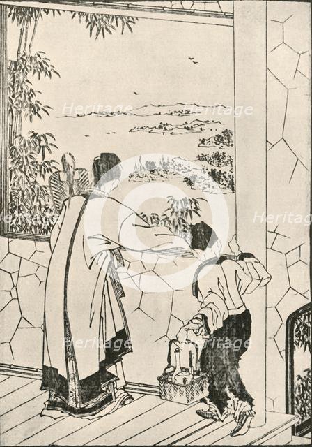 People looking out of a window, late 18th-early 19th century, (1924). Creator: Hokusai.