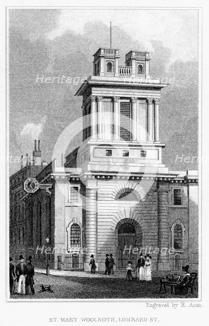 Church of St Mary Woolnoth, Lombard Street, City of London, 19th century..Artist: R Acon