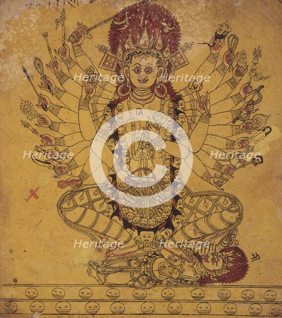 A Tantric Form of the Hindu Goddess Kali (Recto), Horse (Verso), Folio from a Book..., 17th century. Creator: Unknown.