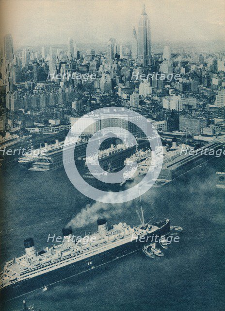 'Cunard White Star liner Berengaria, approaching  Cunard pier', 1936  Artist: Unknown.