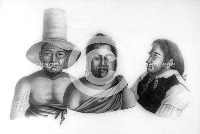 Portraits of chiefs of the Sandwich Islands, 1819.  Artist: Alphonse Pellion 