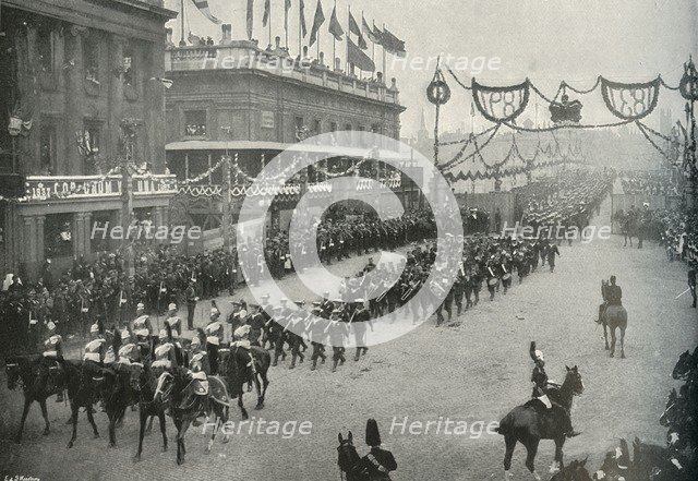 'The Naval Contingent Crossing London Bridge into Southwark', London, 1897.  Artist: E&S Woodbury.
