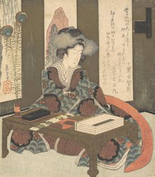 A Lady About to Write a Poem, ca. 1820. Creator: Gakutei.